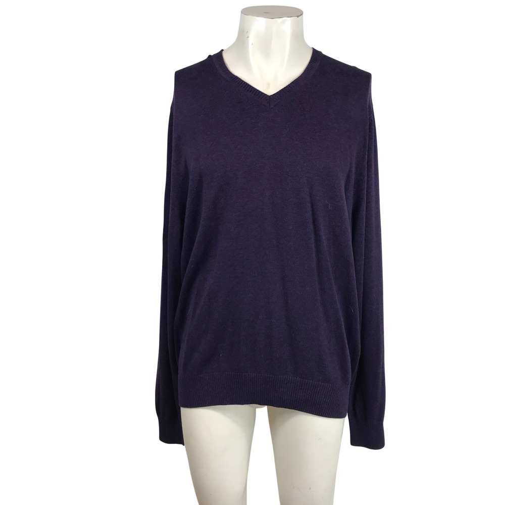 Jos A Bank Traveler Pima Cotton V-Neck Sweater Purple Mens XL Pill Resistant